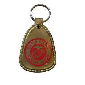 Vintage US Marine Corps Gold Plastic KeyFob Keychain Red EGA Military USMC As Is
